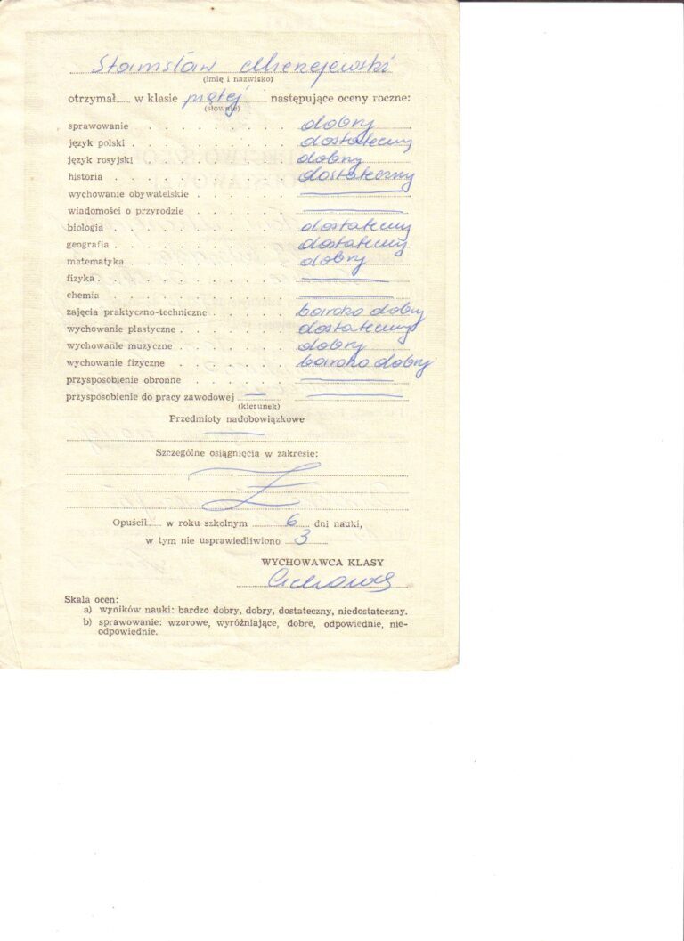 ZS3 w Ostrołęce świadectwo z 1975 roku