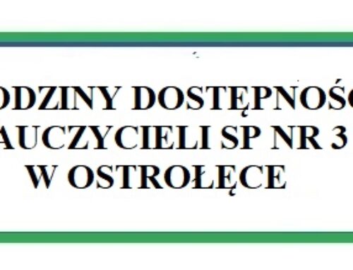 Godziny dostępności nauczycieli w Szkole Podstawowej nr 3 w Ostrołęce